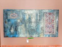 Full view of textured abstract mixed-media canvas