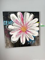 Full view of square canvas showing entire stylized daisy artwork