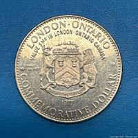 Reverse showing London Ontario coat of arms, date 1977, legends