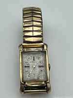 Front view of Barclay rectangular watch showing dial, case, bracelet