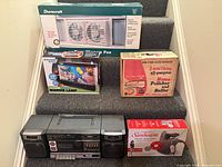 All five items displayed on stairs