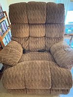 Front view of brown chenille power recliner