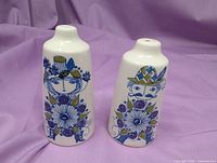 Frontal view of both shakers showing illustrations and overall condition