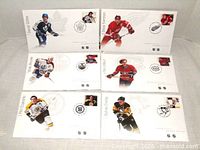 All six 2016 NHL Great Canadian Forwards FDC stamps laid out
