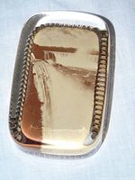 Full view of rectangular glass paperweight showing Niagara Falls image and beveled edge