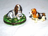 Both basset hound trinket boxes side by side closed