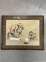 Full view of framed pen-and-ink illustration