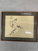 Full view of framed pen and ink illustration