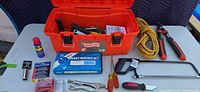 Overall lot with toolbox open and contents displayed