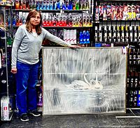 Painting with woman for scale