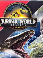Close-up of Jurassic World Rebirth logo and artwork