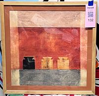 Front view of framed abstract print with mat and frame visible