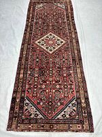 Full top-down view of the Hosseinabad runner rug