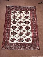 Full view of Torkaman wool rug showing overall design and dimensions