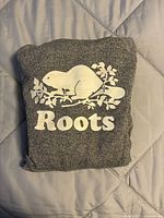 Folded Roots hoodie showing front beaver logo