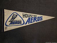 Full view of Houston Aeros felt pennant with signatures