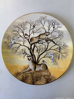 Front view of plate showing leopard and bird illustration