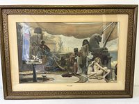 Framed etching full view showing image, mat and frame