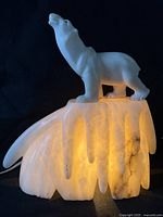Lamp illuminated, full view of polar bear and iceberg base
