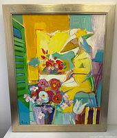 Framed painting full view showing subject, colors, signature, frame