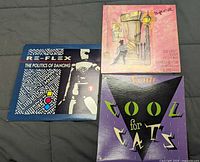 Front covers of all three record sleeves: Re-Flex, Soft Cell, Squeeze