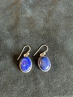 Front view of both lapis lazuli sterling earrings