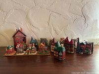 Full set of miniature village buildings on tabletop