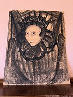 Full view of charcoal portrait on paper