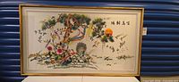 full view of framed Chinese silk embroidery artwork