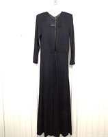 Full front view of navy blue maxi dress hanging