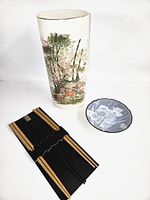Tall hand-painted vase, plate and chopsticks set overview