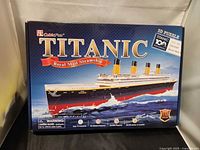 Front of CubicFun Titanic 3D puzzle box showing artwork and piece count
