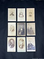 Front view of 9 carte de visite photographs arranged 3×3