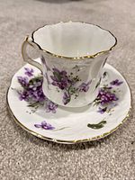 Cup on saucer front view showing pattern