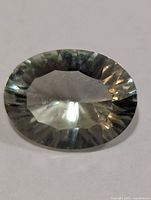 Front view of oval faceted green amethyst gemstone