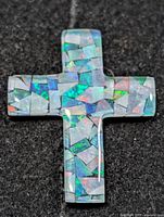Front view of opalite mosaic cross pendant