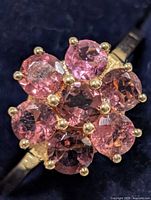 Top view showing seven-stone pink tourmaline cluster