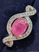 Top view showing ruby centre and CZ halo