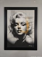 Frontal view of the signed mixed-media portrait showing full composition