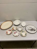Group shot of all ten bone china pieces on table