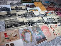 Spread of black-and-white Toronto street scene postcards and coloured greeting/advertising cards