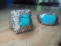 Front view of both sterling turquoise rings