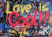 Front of painting showing full vibrant graffiti text and colours