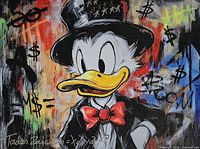 Frontal image of the Money Mood mixed media painting showing full artwork and signature.