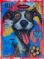 Front view of colourful dog portrait painting