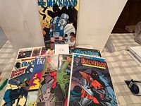 Group of The Black Hood comics fanned out, showing cover art and bags