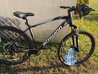 Left side view of entire Schwinn mountain bike showing frame, wheels, and fork