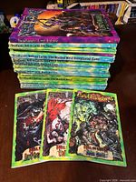 Stack of Deadlands Hell on Earth books showing spines including Iron Oasis and Wasted West