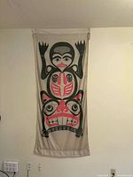 Full view of hanging banner on wall