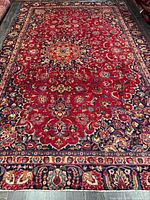 Full view of rug showing overall pattern and borders